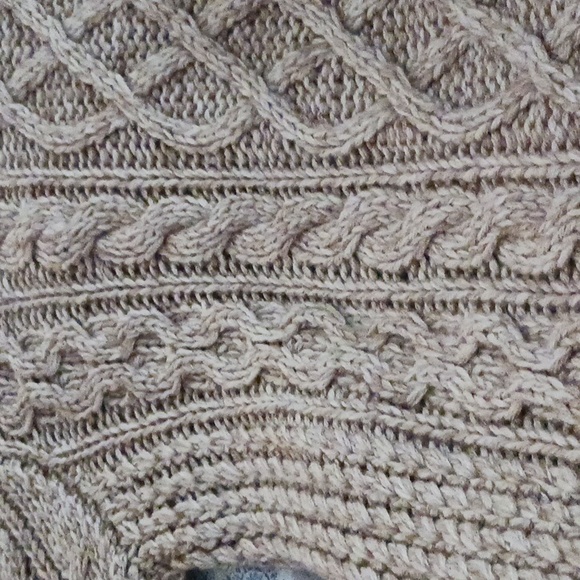 Silk & Cashmere Shawl Neck Fisherman's Cable Knit Sweater Beige Women's Medium - Picture 8 of 10